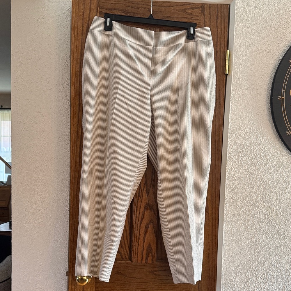 Kasper Cream and Light Brown Pinstripe Dress Pants